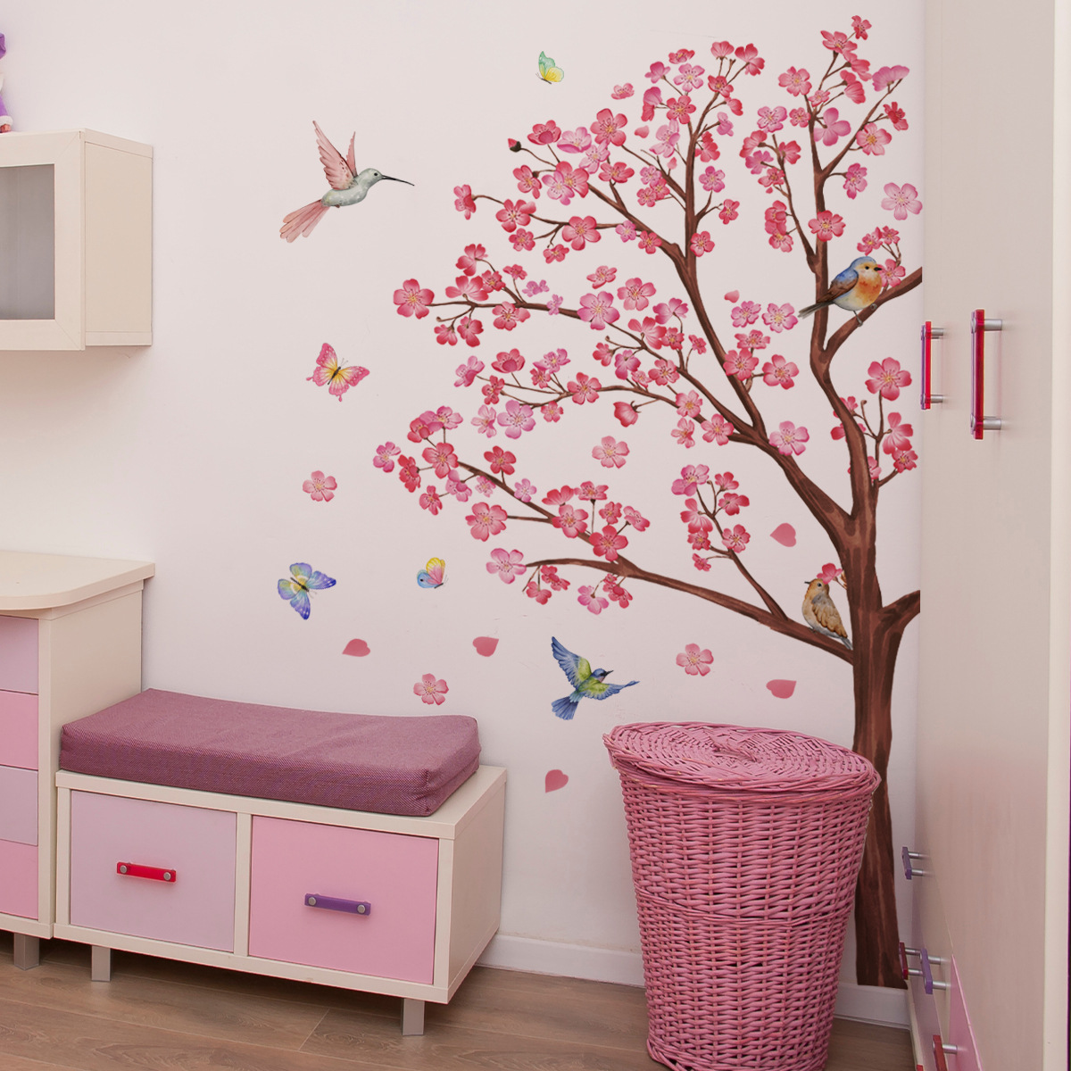 Baby Nursery Decor Girl - Акварельные наклейки на стену с птицами