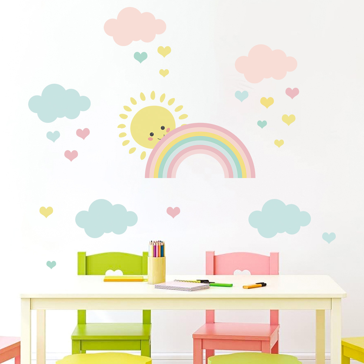 Baby Nursery Decor Girl - Наклейки на стену с мультяшными солнцем,