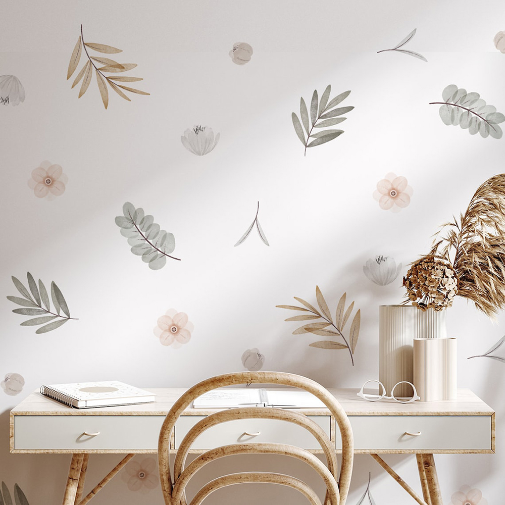 Baby Nursery Decor Girl - Бохо листья ботанические DIY наклейки на